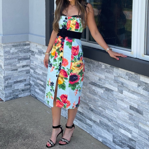 Carolina Herrera Dresses & Skirts - Show-stopping Carolina Herrera floral dress with black buttons and straps size 2